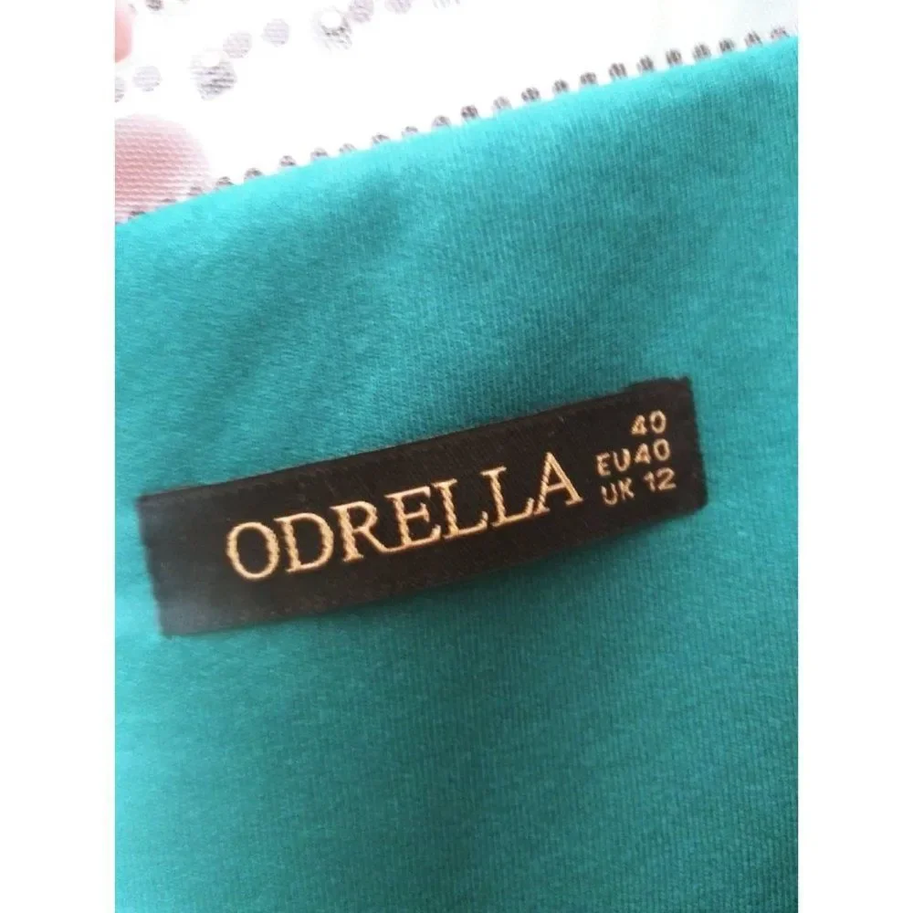 Odrella‎ Rhinestone Mesh Peplum Puffer Sleeve Dress UK 12/ US 10 Women's